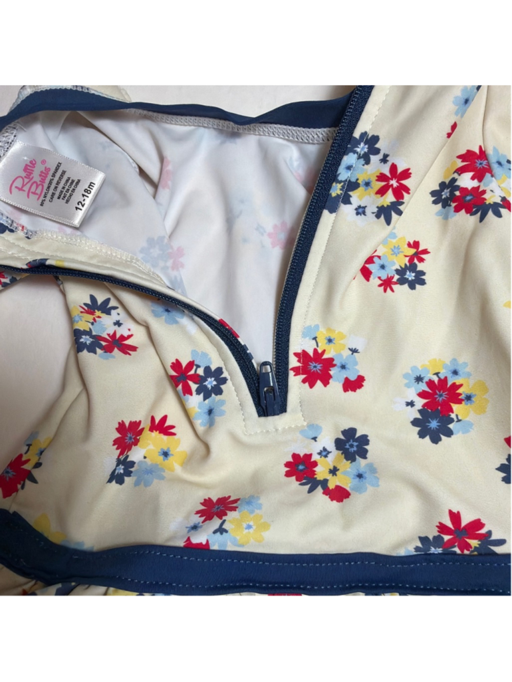Girls Ruffle Butts One Piece Rashguard Bathing Swimsuit 12-18 Mos Floral Striped - Picture 5 of 6